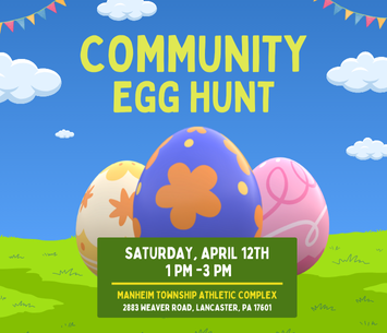 Join us on Saturday, April 12th for our annual Community Egg Hunt starting at 1:00 pm