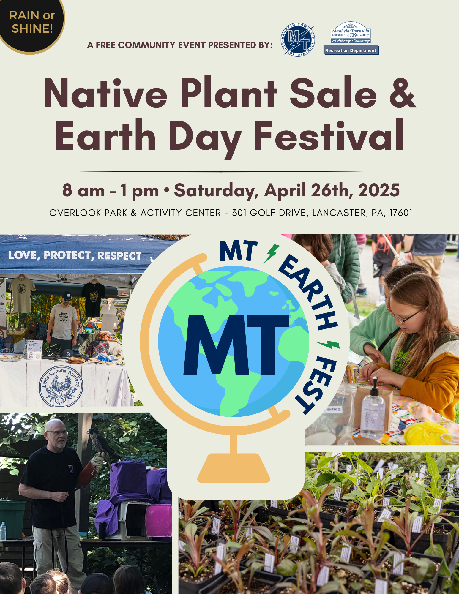 Manheim Township Earth Fest Flier promotes the event on April 26th at Overlook Park
